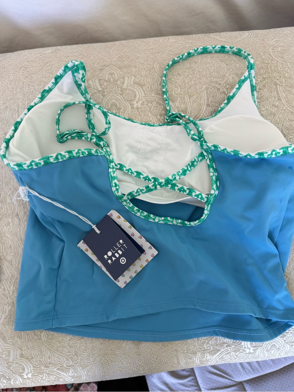 Target Roller Rabbit Blue Girls' Tankini Top with Green Pattern Trim